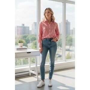 Talbots Singing Gingham Flannel Check Button Up Shirt Prairiecore Sz MP preppy